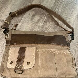 Myra Tan Canvas Leather Trim Western Cowgirl Tote Bag Purse